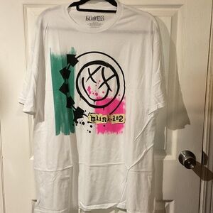 NWOT Blink-182 Graphic Band Tee in White with Teal & Pink Accent